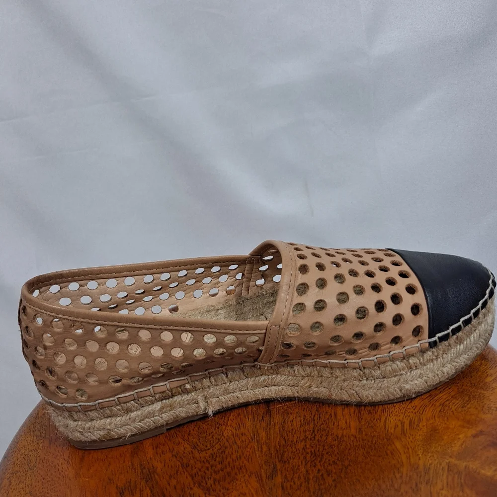 Loeffler Randall Mara Perforated Espadrille Flat Slip On Cap Toe Shoes
